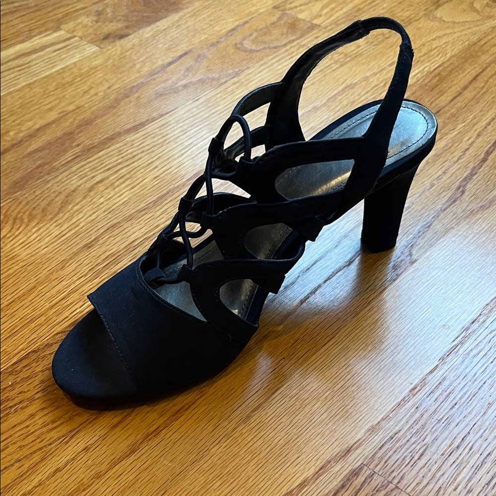 Navy Blue Strappy Slingback High Heel Sandals
